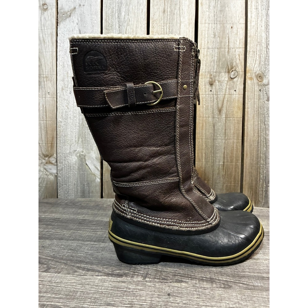 Sorel Slimpack Riding Tall Waterproof Leather Boots Brown Black NL2021-242 Sz 8